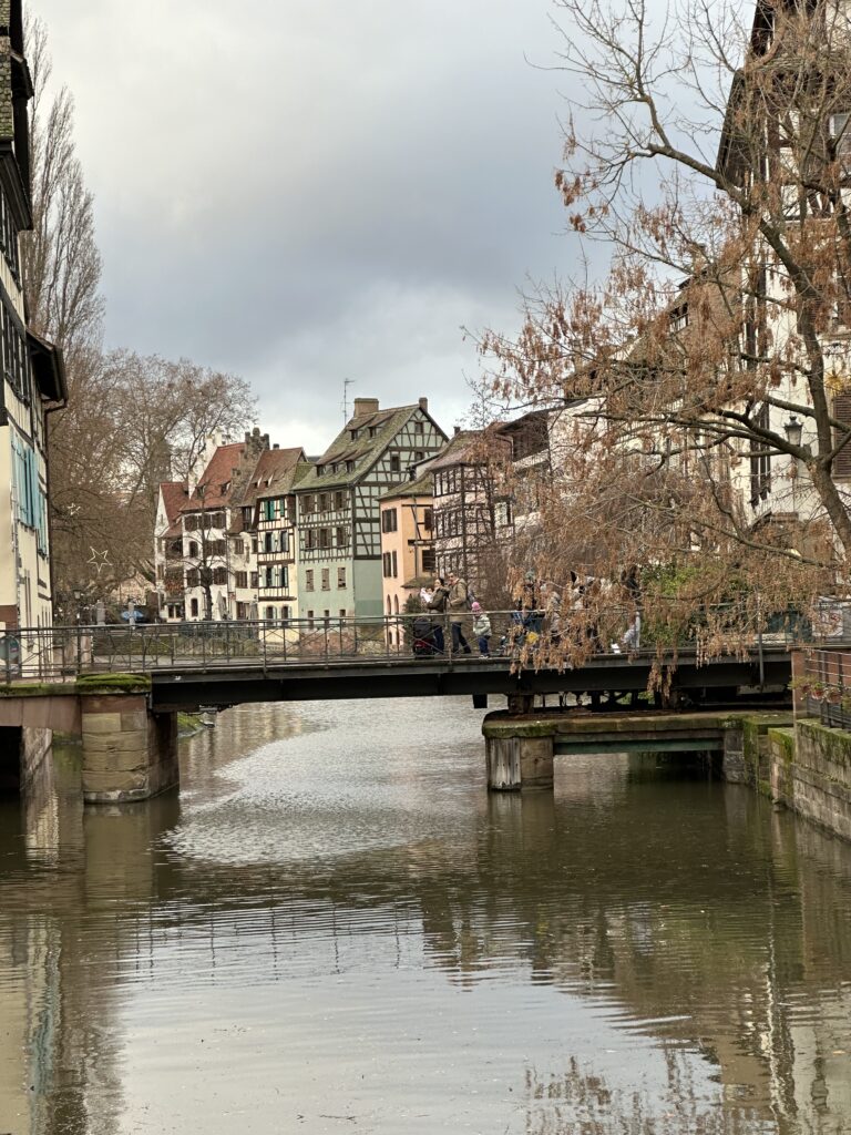 ridge over the canal surrounded by half-timbered houses in Petite France, Strasbourg