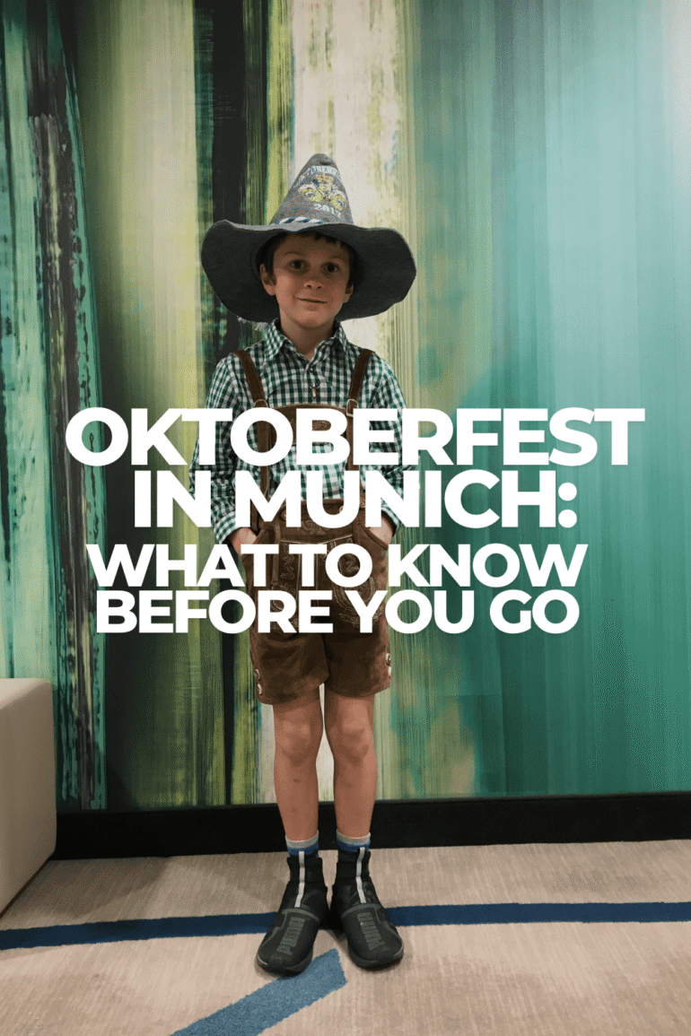 Child in full lederhosen outfit at Oktoberfest in Munich