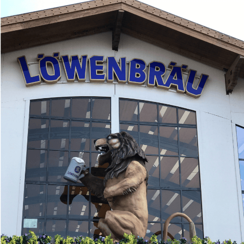 Löwenbräu beer tent entrance at Oktoberfest in Munich