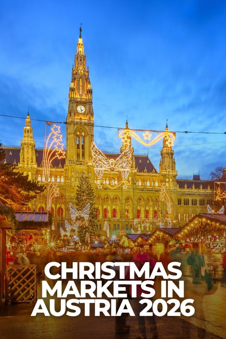 Vienna Christmas market at Rathausplatz with illuminated City Hall, Christmas lights and market stalls
