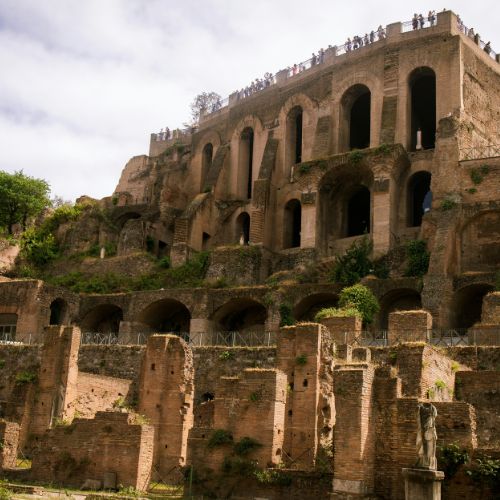 Palatine Hill ancient ruins and arches in Rome