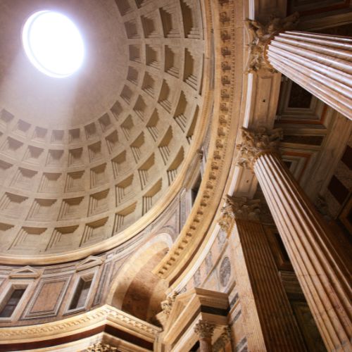 Pantheon interior dome and oculus with sunlight in Rome