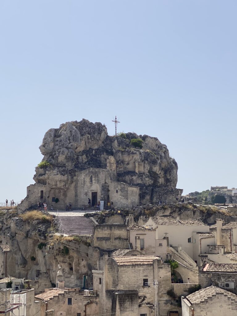 Cave church carved into limestone rock in Matera