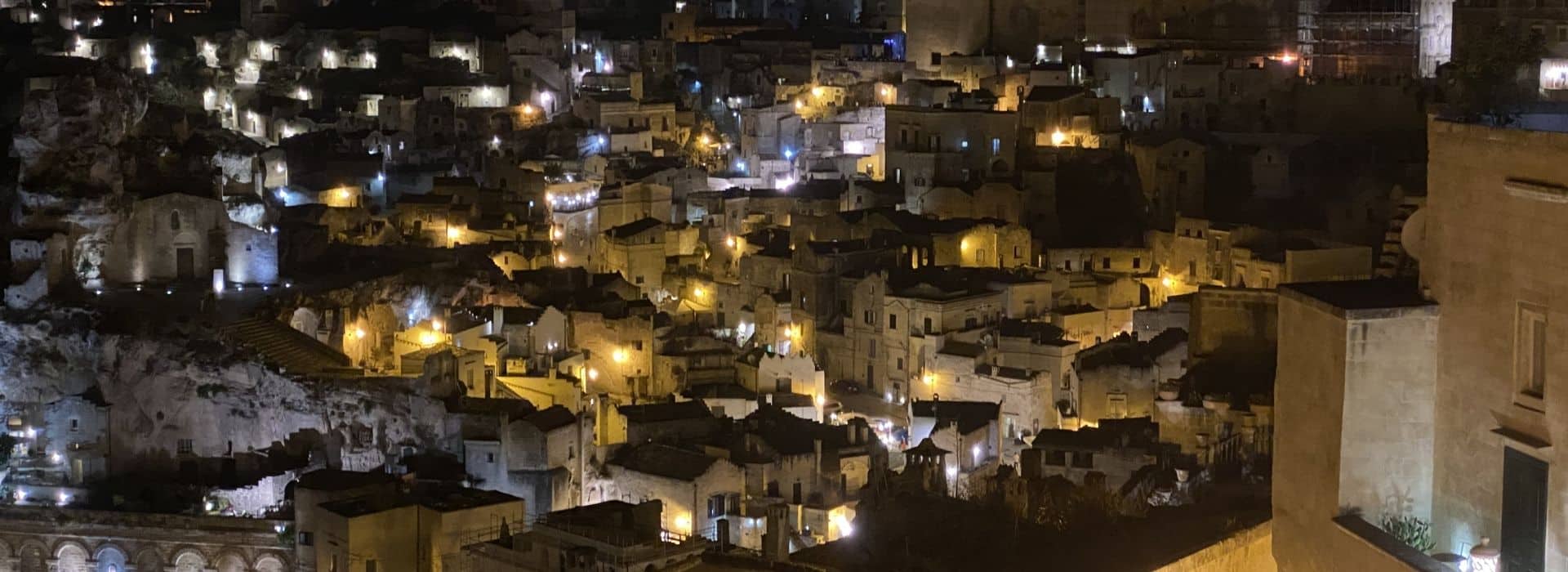 Matera Italy Sassi cave dwellings lit up at night