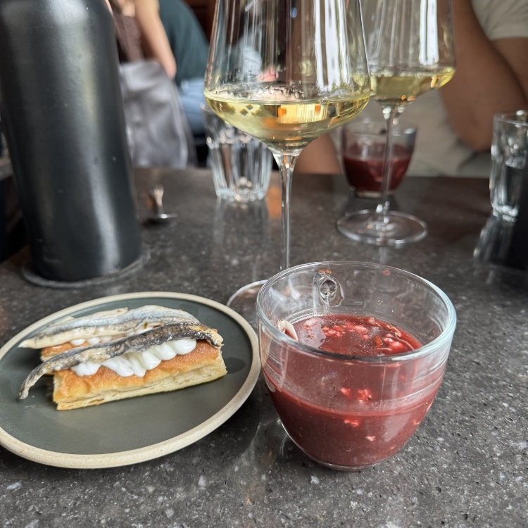 rostini and cherry gazpacho on the Eindhoven wine walk Netherlands