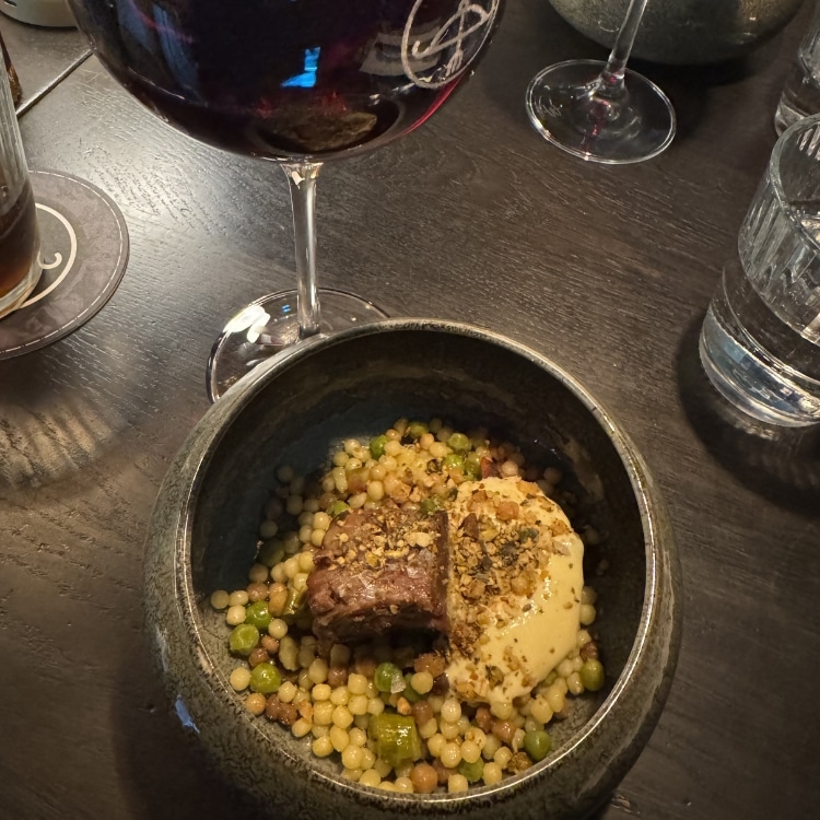 Lamb neck with pistachio and Israeli couscous at Lutz, Eindhoven wine walk