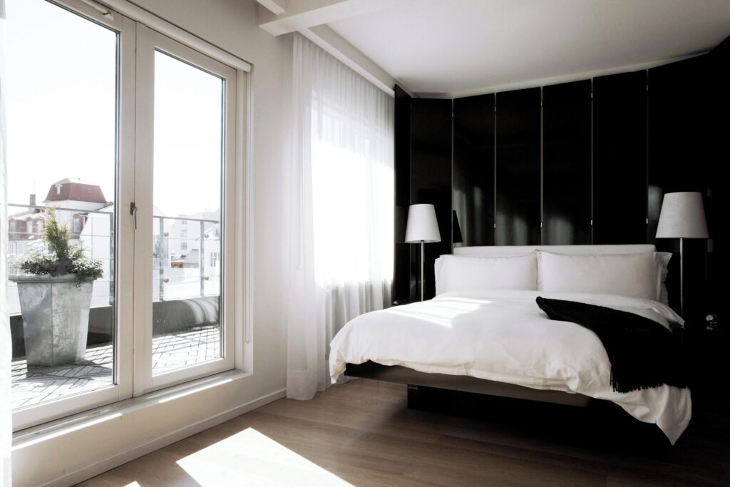 Modern guest room at 101 Hotel in central Reykjavik