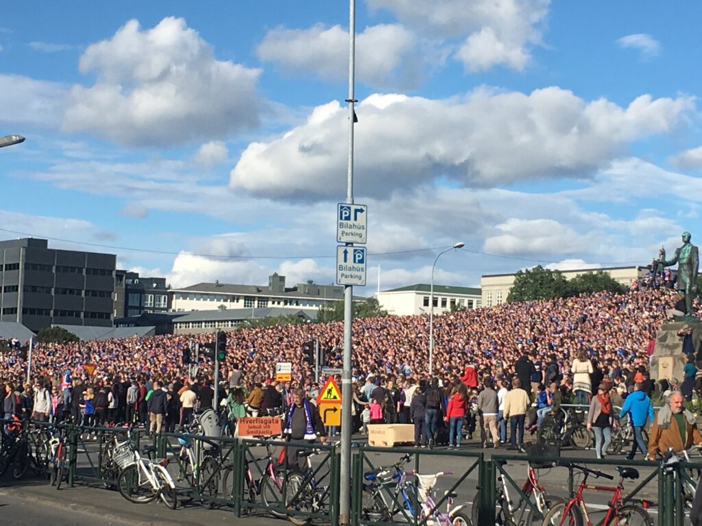 Crowd gathered in Reykjavik to watch Iceland play France during Euro 2016