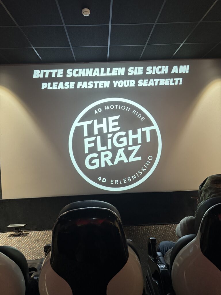 Entrance screen for The Flight Graz 4D experience on Schlossberg