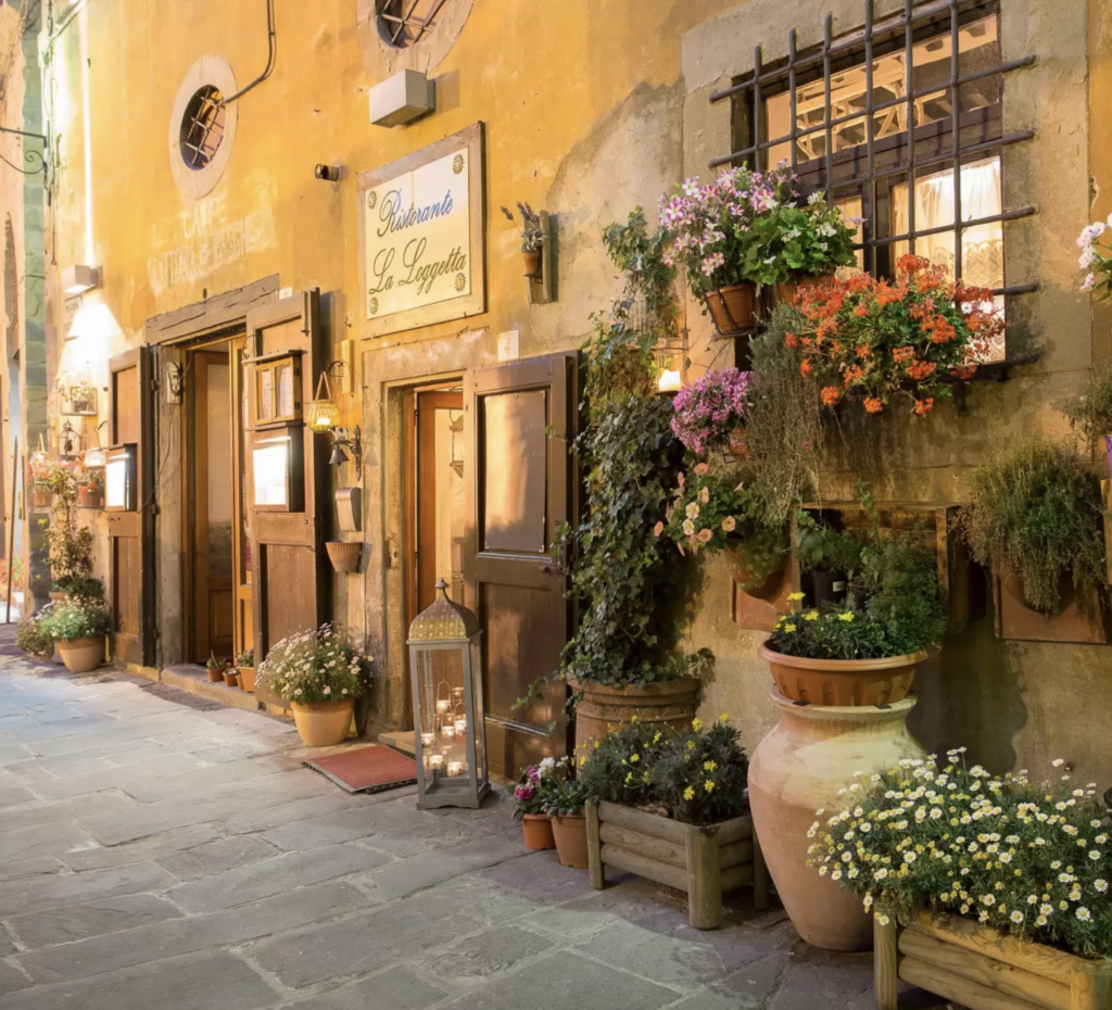 Entrance to Ristorante La Loggetta, one of our favorite restaurants in Cortona