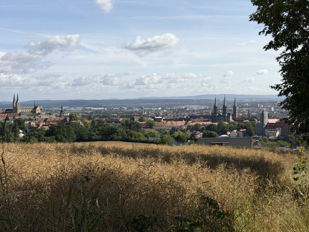 View over fields and vineyards toward Bamberg from near Altenburg Castle