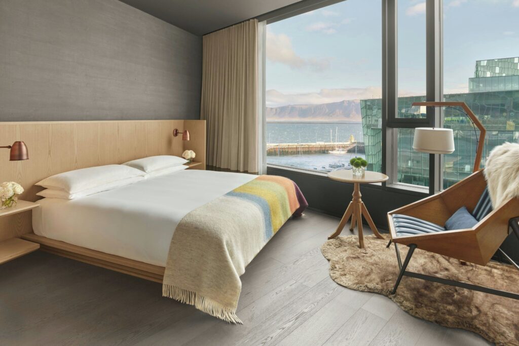 Guest room at The Reykjavik EDITION overlooking the Reykjavik waterfront