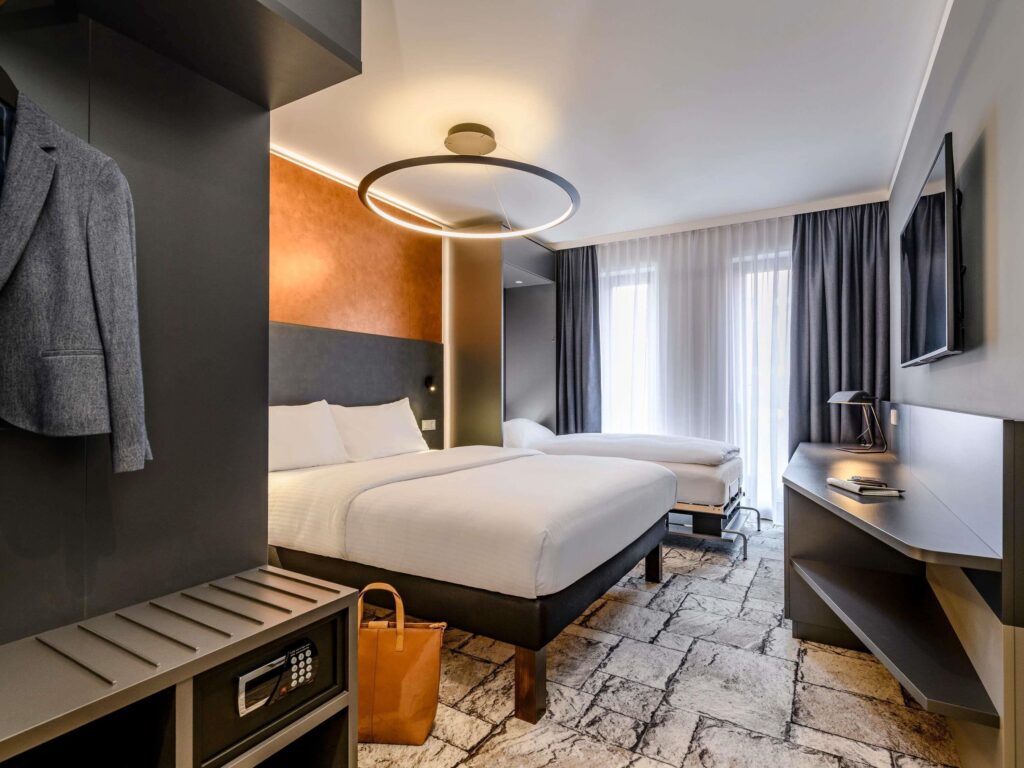Modern guest room at Ibis Styles Bamberg in Bamberg, Germany