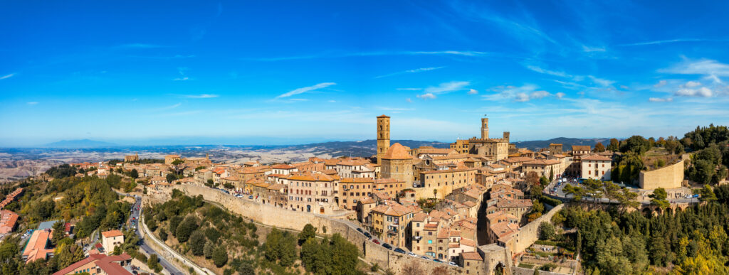 Panoramic view of Volterra hill town in Tuscany