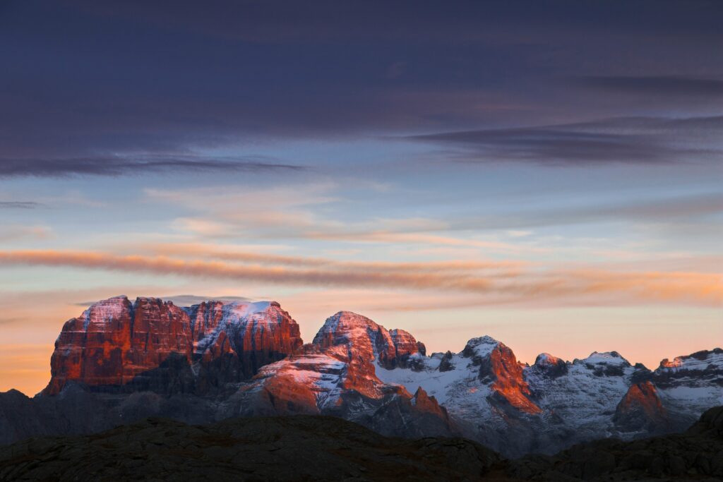 Rocky peaks and alpine landscape of the Brenta Dolomites in Trentino