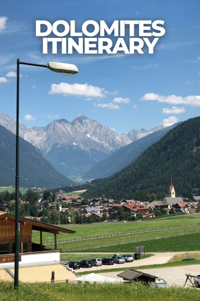 Dolomites mountain landscape and village in South Tyrol, Italy