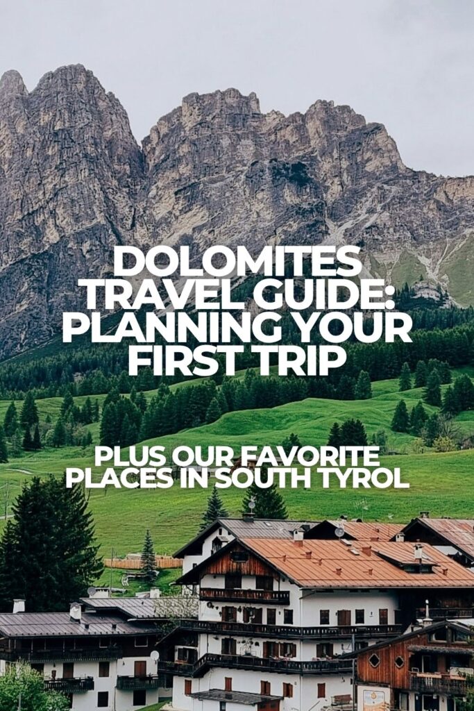 Mountain peaks and alpine village in the Dolomites in northern Italy