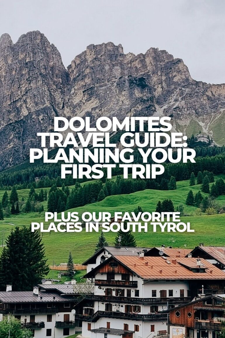 Mountain peaks and alpine village in the Dolomites in northern Italy