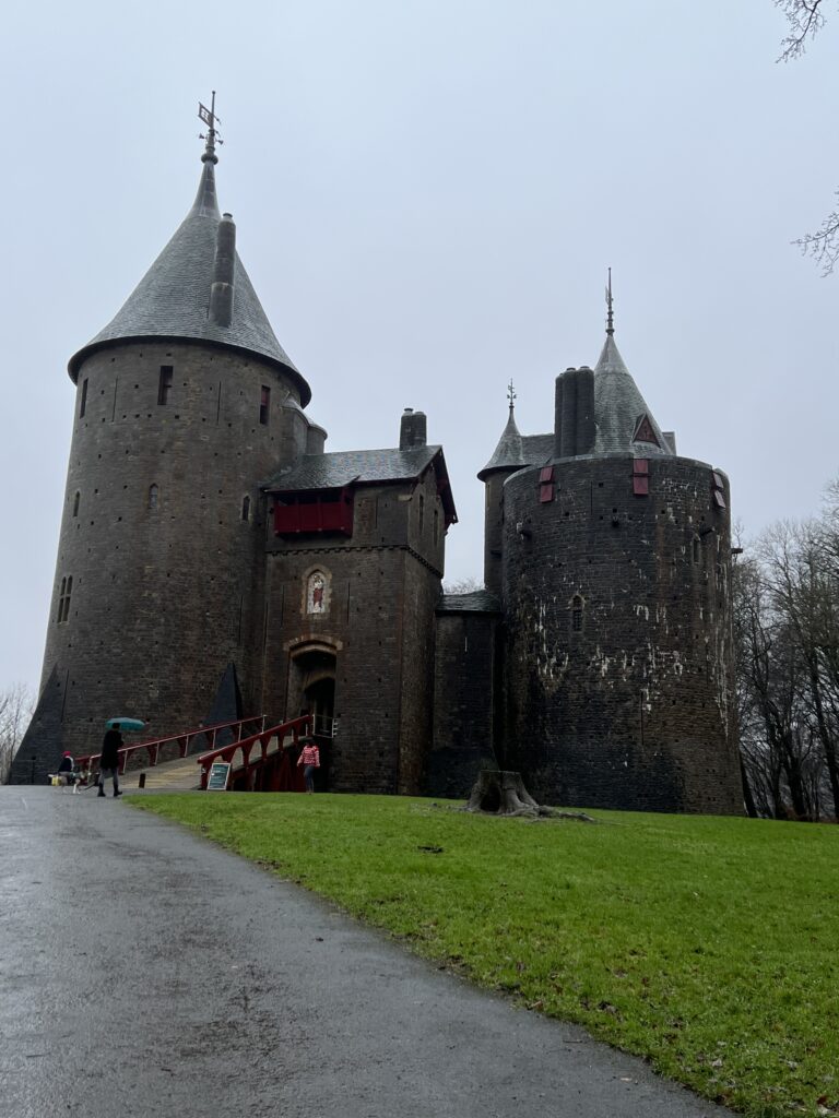 Exterior of Castell Coch castle near Cardiff during our winter road trip through South Wales