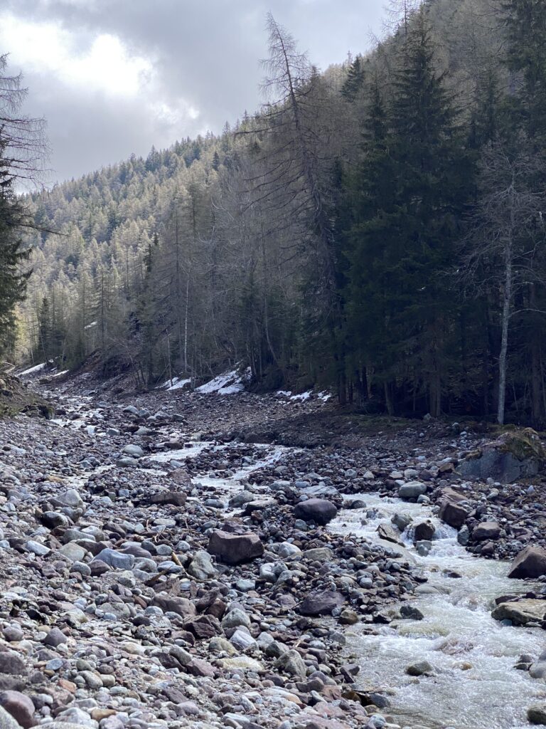 Rocky mountain stream along a hiking trail near Avelengo in South Tyrol