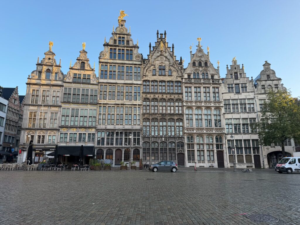 Historic buildings surrounding Grote Markt in Antwerp, Belgium, during our weekend visit
