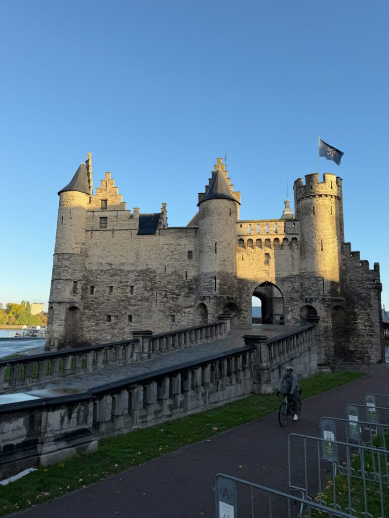 Medieval Het Steen castle beside the Scheldt River in Antwerp