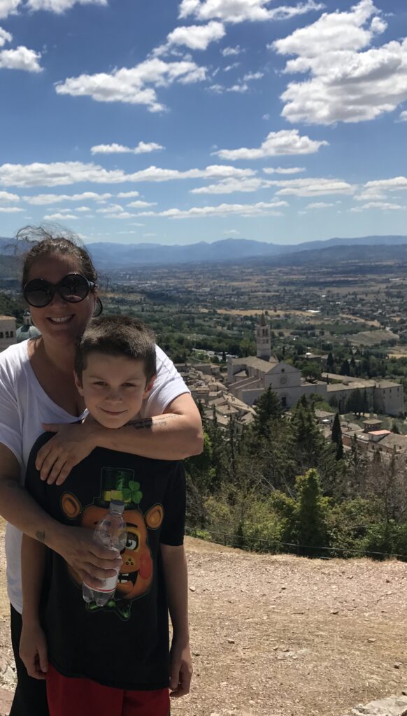 View over Assisi and the Umbrian countryside from above the town