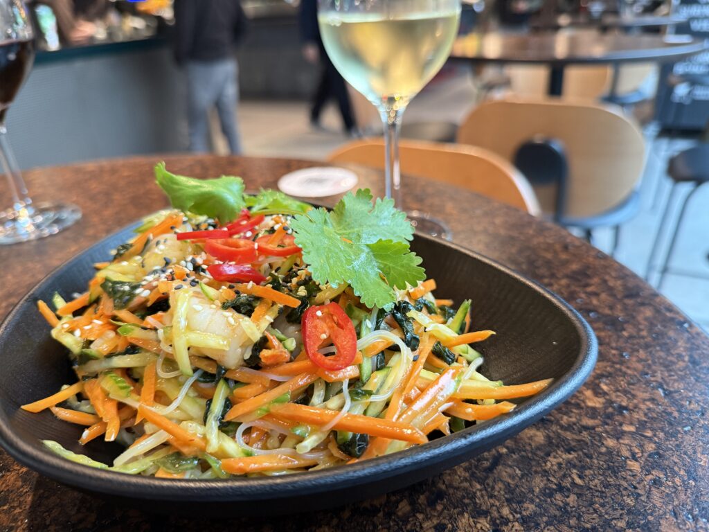 Prawn and soy noodle salad with chili and sesame from Wok Out at Paupys Market in Vilnius